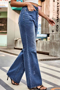 Blue Jeans-Buttoned Loose Fit Blue Jeans with Pockets | Blue Jeans