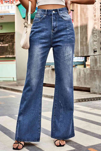 Blue Jeans-Buttoned Loose Fit Blue Jeans with Pockets | Blue Jeans