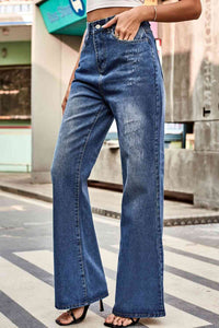 Blue Jeans-Buttoned Loose Fit Blue Jeans with Pockets | Blue Jeans