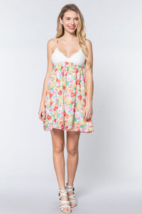 Mini Dress | V-neck Open Back Floral Mini Dress