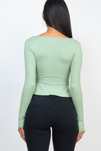 Load image into Gallery viewer, Ribbed Drawstring Front Long Sleeve Peplum Top
