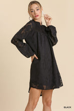 Load image into Gallery viewer, Jacquard Raglan Smocked Tie Neck Yoke Dress
