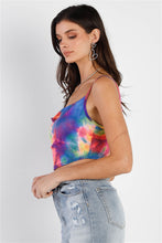 Load image into Gallery viewer, Multi Color Neon Tie-dye Lurex Cowl Neck Sleeveless Crop Top
