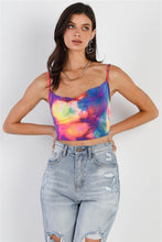 Load image into Gallery viewer, Multi Color Neon Tie-dye Lurex Cowl Neck Sleeveless Crop Top
