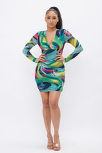 Load image into Gallery viewer, Long Sleeve Printed V-neck Dress
