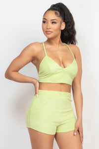 Terry Towel Bralette Top & Mini Shorts Set