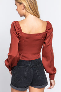 Long Sleeve Front Ribbon Tie Blouse