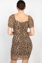 Load image into Gallery viewer, Ruched Leopard Print Bodycon Mini Dress
