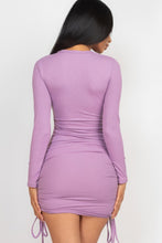 Load image into Gallery viewer, Ribbed long sleeve drawstring bodycon dress
