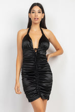 Load image into Gallery viewer, Halter Satin Ruching Dress
