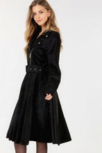 Load image into Gallery viewer, Faux Suede Coat | Black Waist Belt Tacked Faux Suede Coat
