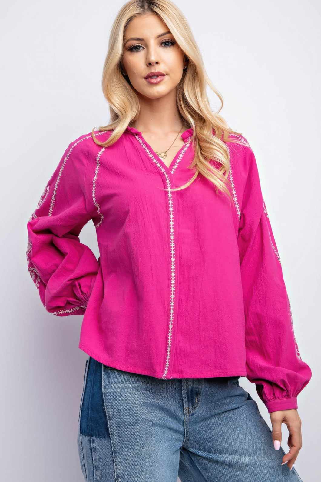 Pink Embroidered Top | Linen Gauze Blouse
