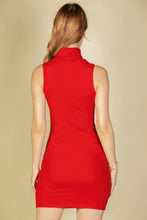 Load image into Gallery viewer, Ribbed Turtle Neck Sleeveless Bodycon Mini Dress
