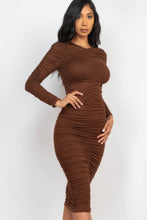 Load image into Gallery viewer, Ruched Long Sleeve Midi Dress
