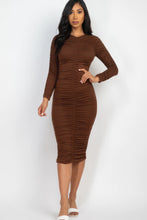 Load image into Gallery viewer, Ruched Long Sleeve Midi Dress
