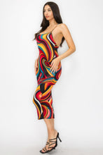 Load image into Gallery viewer, Crossed Back Marble Print Multicolor Midi Dress
