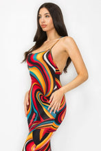 Load image into Gallery viewer, Crossed Back Marble Print Multicolor Midi Dress
