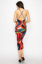 Load image into Gallery viewer, Crossed Back Marble Print Multicolor Midi Dress
