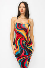 Load image into Gallery viewer, Crossed Back Marble Print Multicolor Midi Dress
