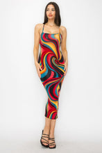 Load image into Gallery viewer, Crossed Back Marble Print Multicolor Midi Dress
