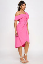 Load image into Gallery viewer, Off Shoulder Twist Front Midi Dress With Tulip Skirt
