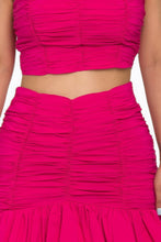 Load image into Gallery viewer, Pink Ruffle Ruched Mini Skirt Set
