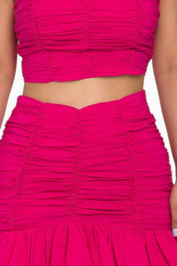 Pink Ruffle Ruched Mini Skirt Set