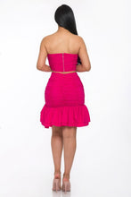 Load image into Gallery viewer, Pink Ruffle Ruched Mini Skirt Set
