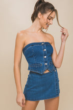 Load image into Gallery viewer, Denim Strapless Button-up Crop Top
