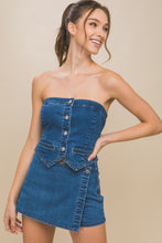 Load image into Gallery viewer, Denim Strapless Button-up Crop Top
