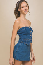 Load image into Gallery viewer, Denim Strapless Button-up Crop Top
