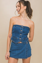 Load image into Gallery viewer, Denim Strapless Button-up Crop Top
