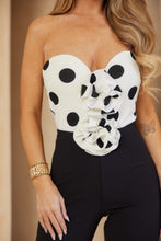 Load image into Gallery viewer, White Polka Dot Print Top With Flower Jumpsuit
