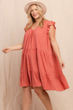 Load image into Gallery viewer, Plus Size Babydoll Dress | Dot Jacquard Tiered Mini Dress
