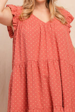 Load image into Gallery viewer, Plus Size Babydoll Dress | Dot Jacquard Tiered Mini Dress
