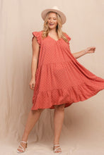 Load image into Gallery viewer, Plus Size Babydoll Dress | Dot Jacquard Tiered Mini Dress
