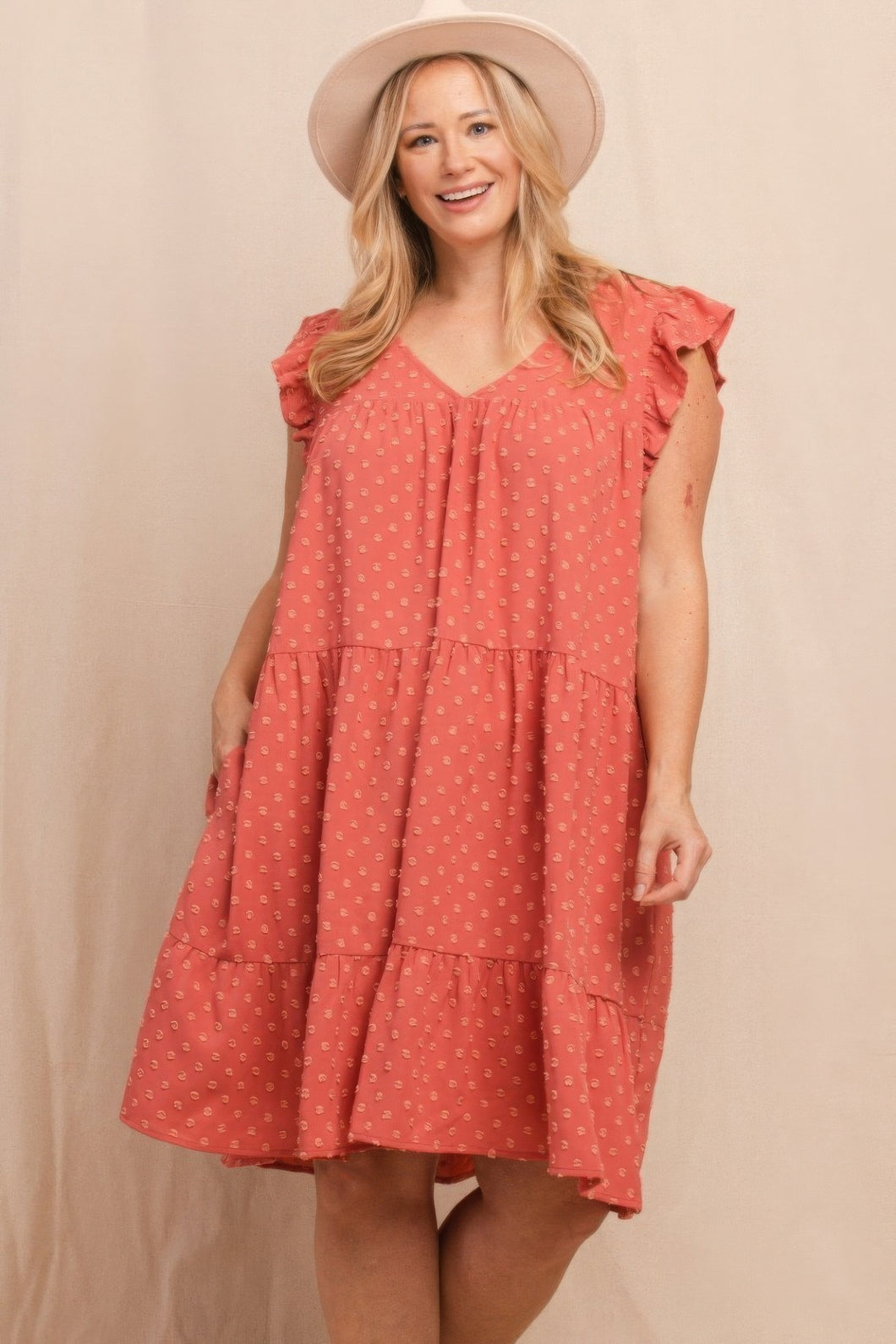 Plus Size Babydoll Dress | Dot Jacquard Tiered Mini Dress