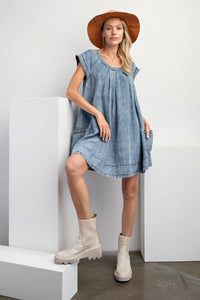 Denim Swing Dress | Stone Washed Mini Dress