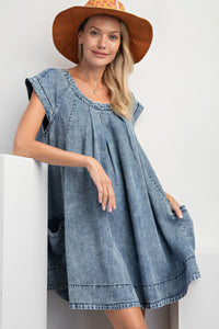 Denim Swing Dress | Stone Washed Mini Dress