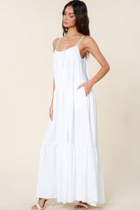 White Maxi Sun Dress With Pockets