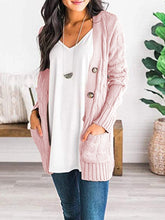 Load image into Gallery viewer, Womens Sweater-Cable-Knit Buttoned Cardigan with Pockets
