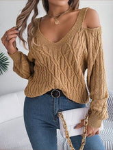 Load image into Gallery viewer, Cable-Knit Cold Shoulder Long Sleeve Sweater | sweater
