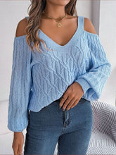 Load image into Gallery viewer, Cable-Knit Cold Shoulder Long Sleeve Sweater | sweater
