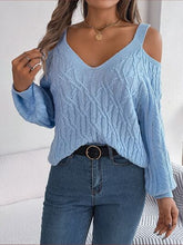 Load image into Gallery viewer, Cable-Knit Cold Shoulder Long Sleeve Sweater | sweater
