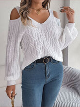 Load image into Gallery viewer, Cable-Knit Cold Shoulder Long Sleeve Sweater | sweater
