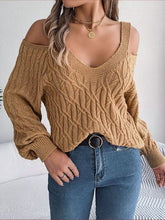 Load image into Gallery viewer, Cable-Knit Cold Shoulder Long Sleeve Sweater | sweater
