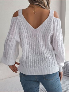 Cable-Knit Cold Shoulder Long Sleeve Sweater | sweater