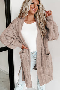 Womens Sweater-Cable-Knit Dropped Shoulder Cardigan | sweater