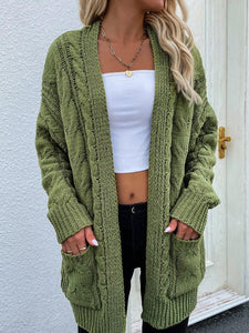 Cable-Knit Open Front Cardigan with Front Pockets Broke Girl Philanthropy