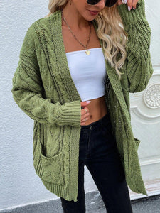 Womens Sweater-Cable-Knit Open Front Cardigan with Front Pockets | Coat & Jacket & Cardigan